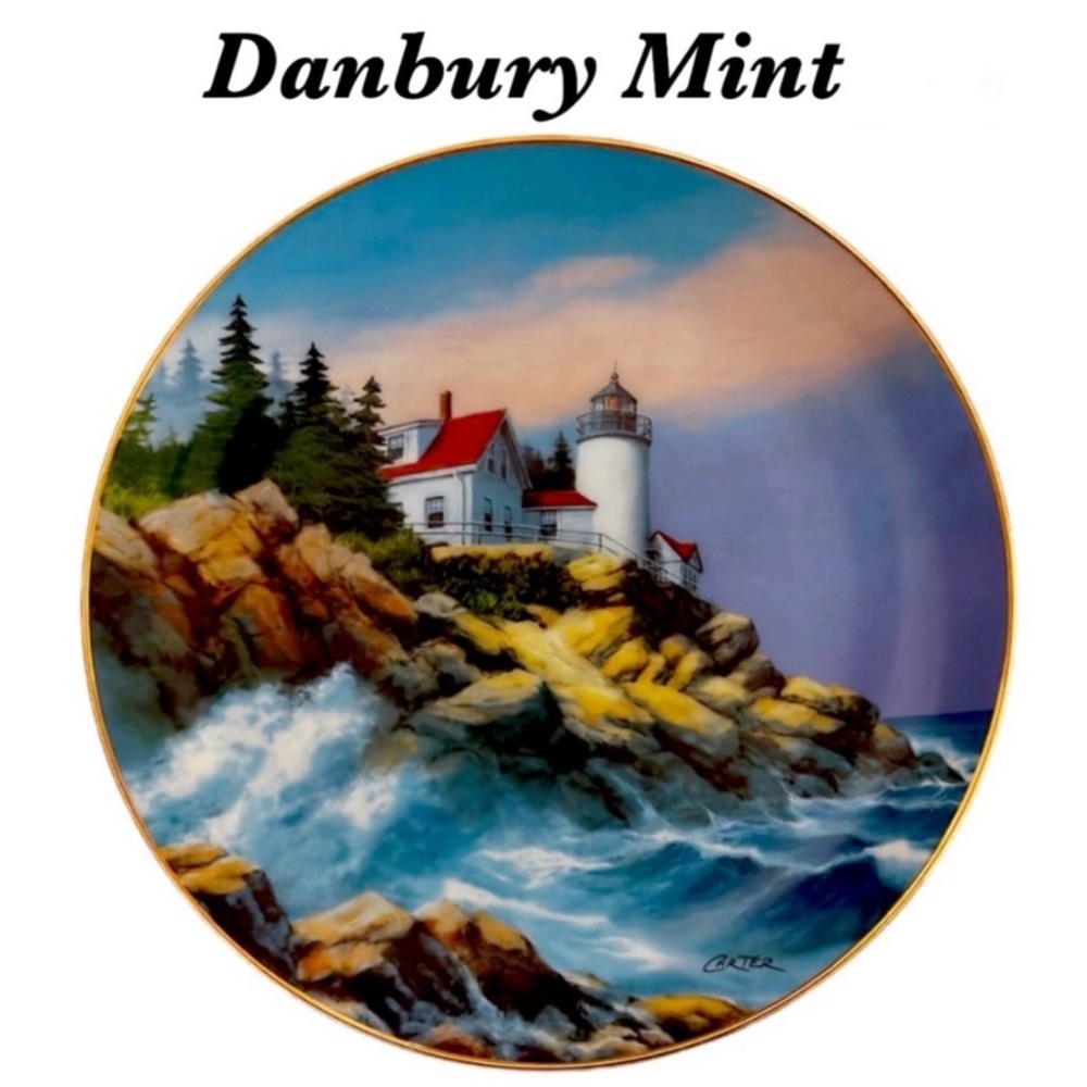 Vintage Danbury Mint Plate Bass Harbor Head Nautical Lighthouse Charles Carter‎